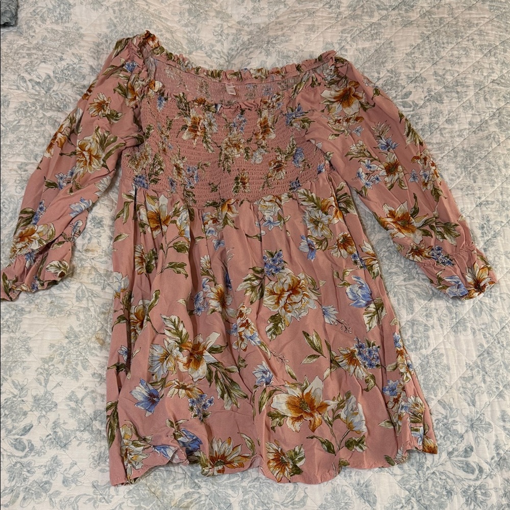 Xhilaration Floral Long Sleeve Dress - Pink and Blue